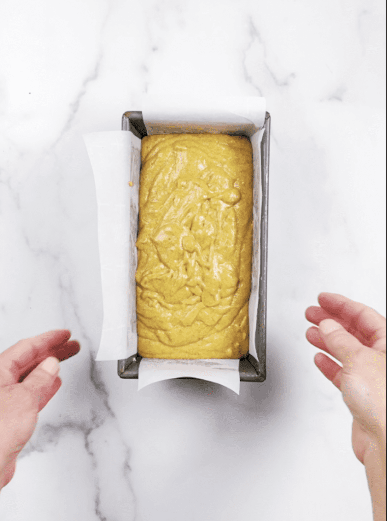 pumpkin cake going into oven