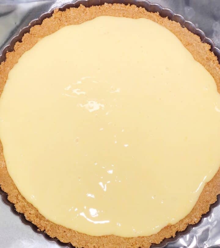custard in tart pan before baking