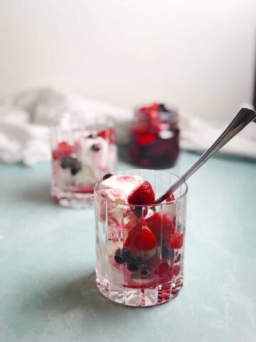 berry sauce over ice cream