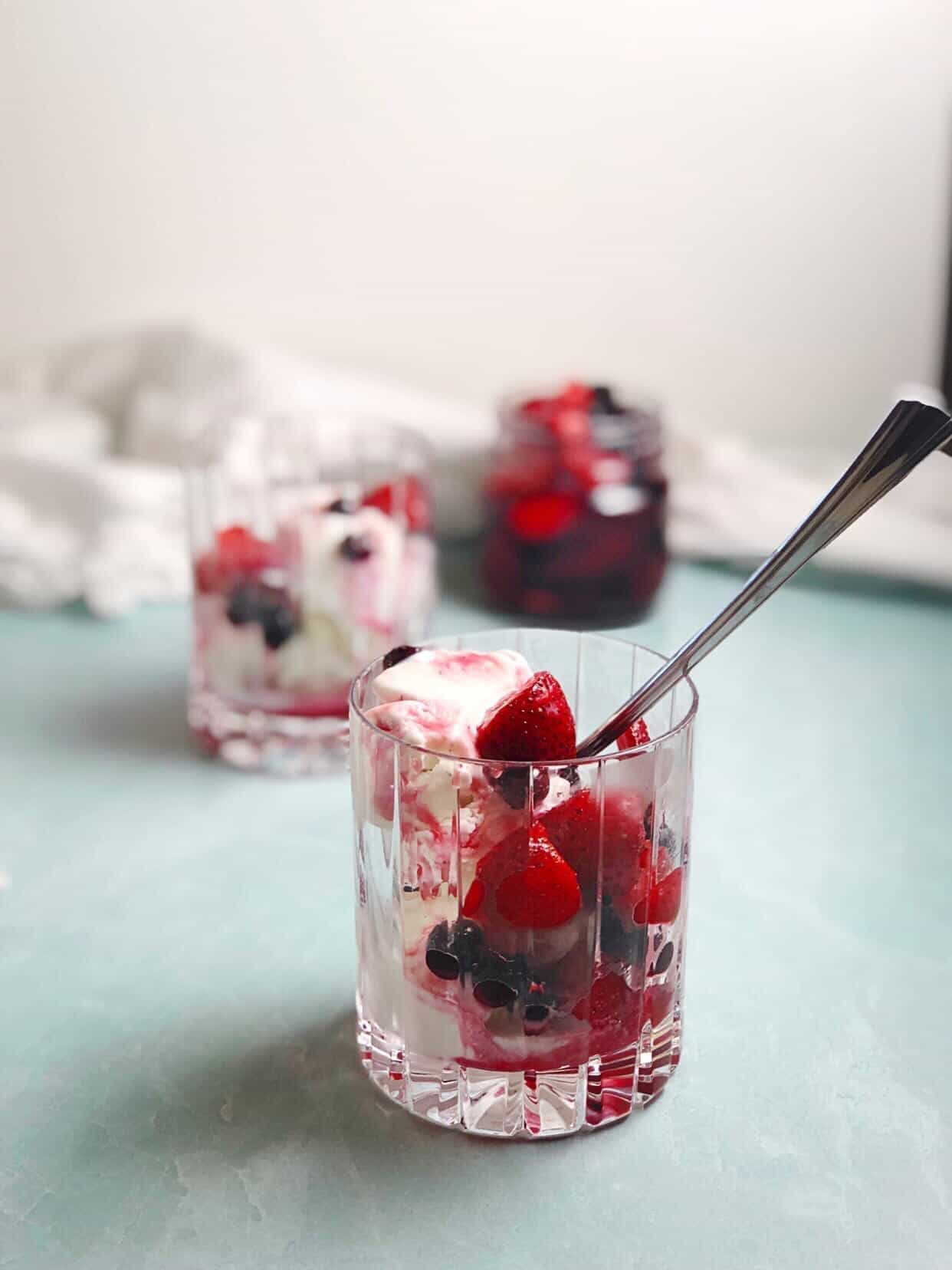 berry sauce over ice cream