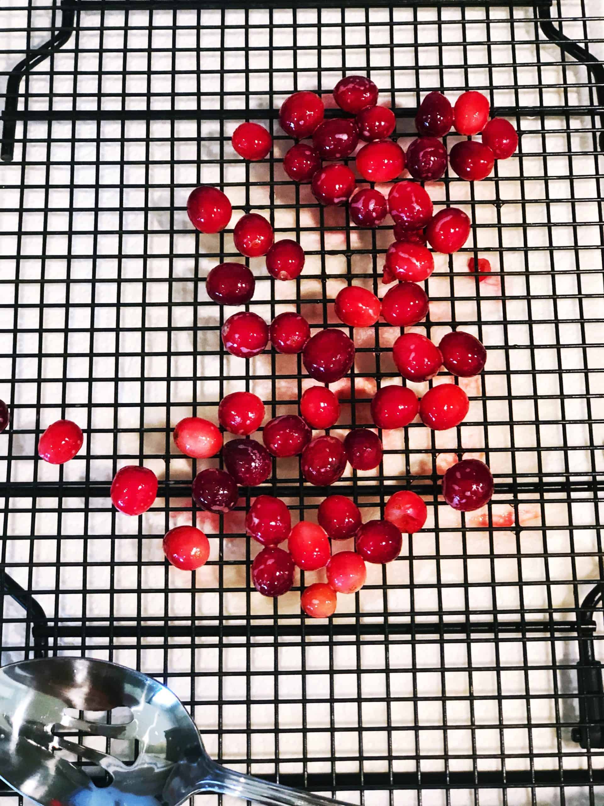 cranberries after being dipped in simple syrup
