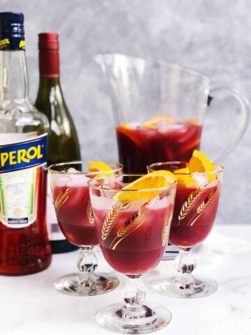 easy red sangria in glasses on a white counter