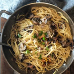 pasta-with-pancetta in pan