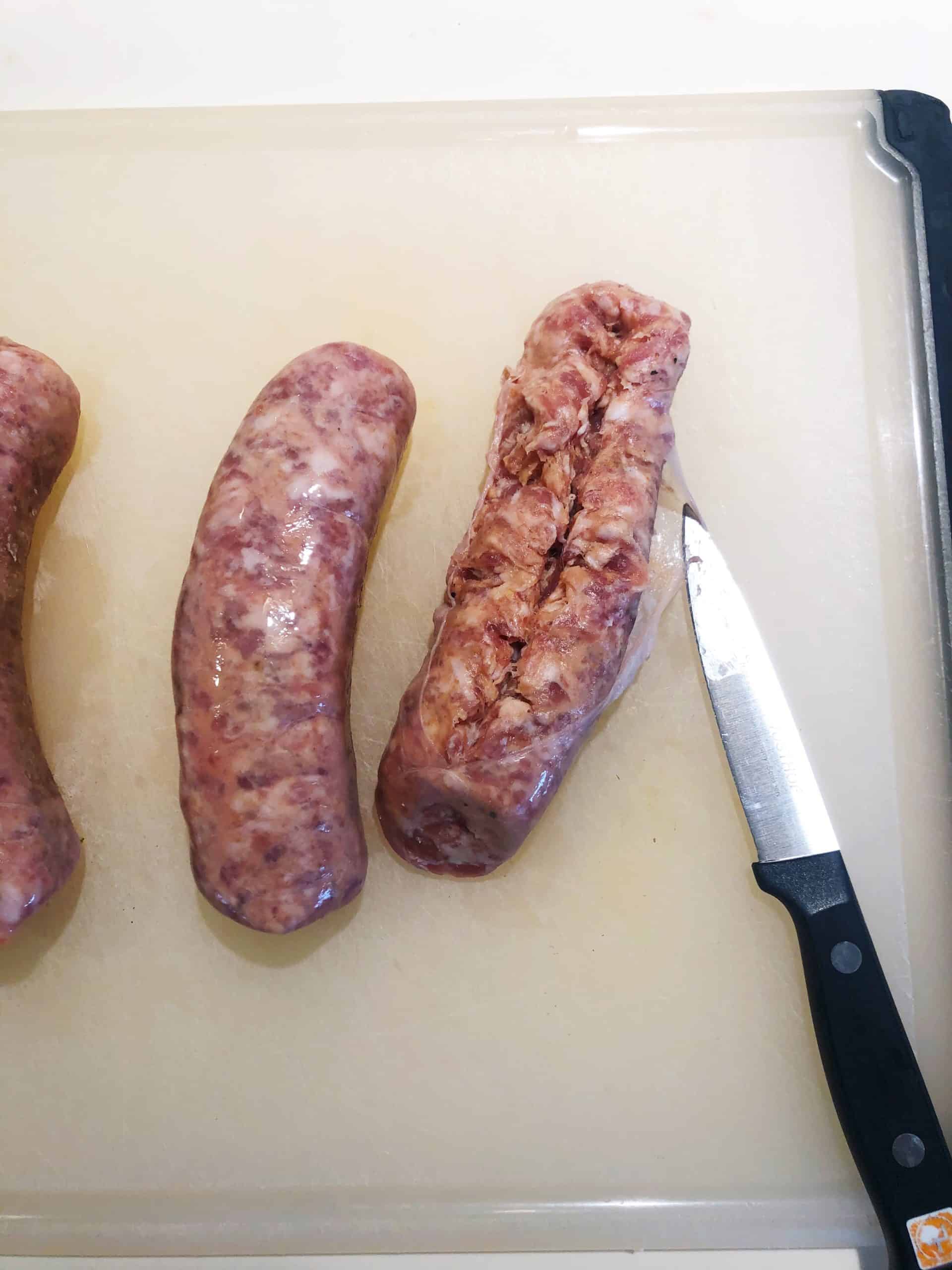 removing casing from Italian Sausage