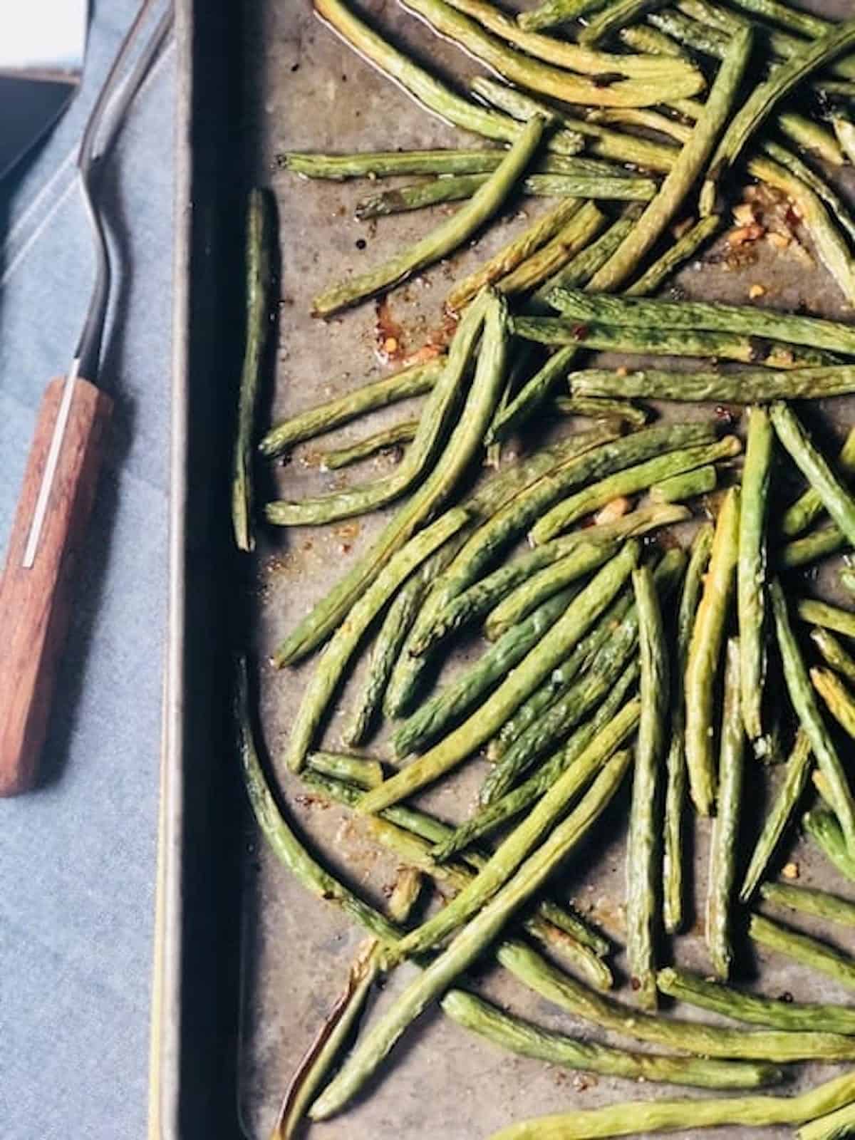 roasted green beans with red chimichurri