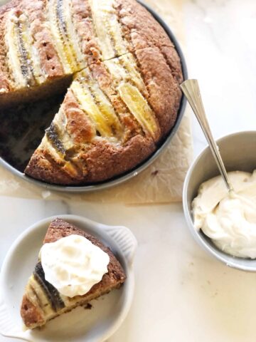 banana bread cake with ricotta on side