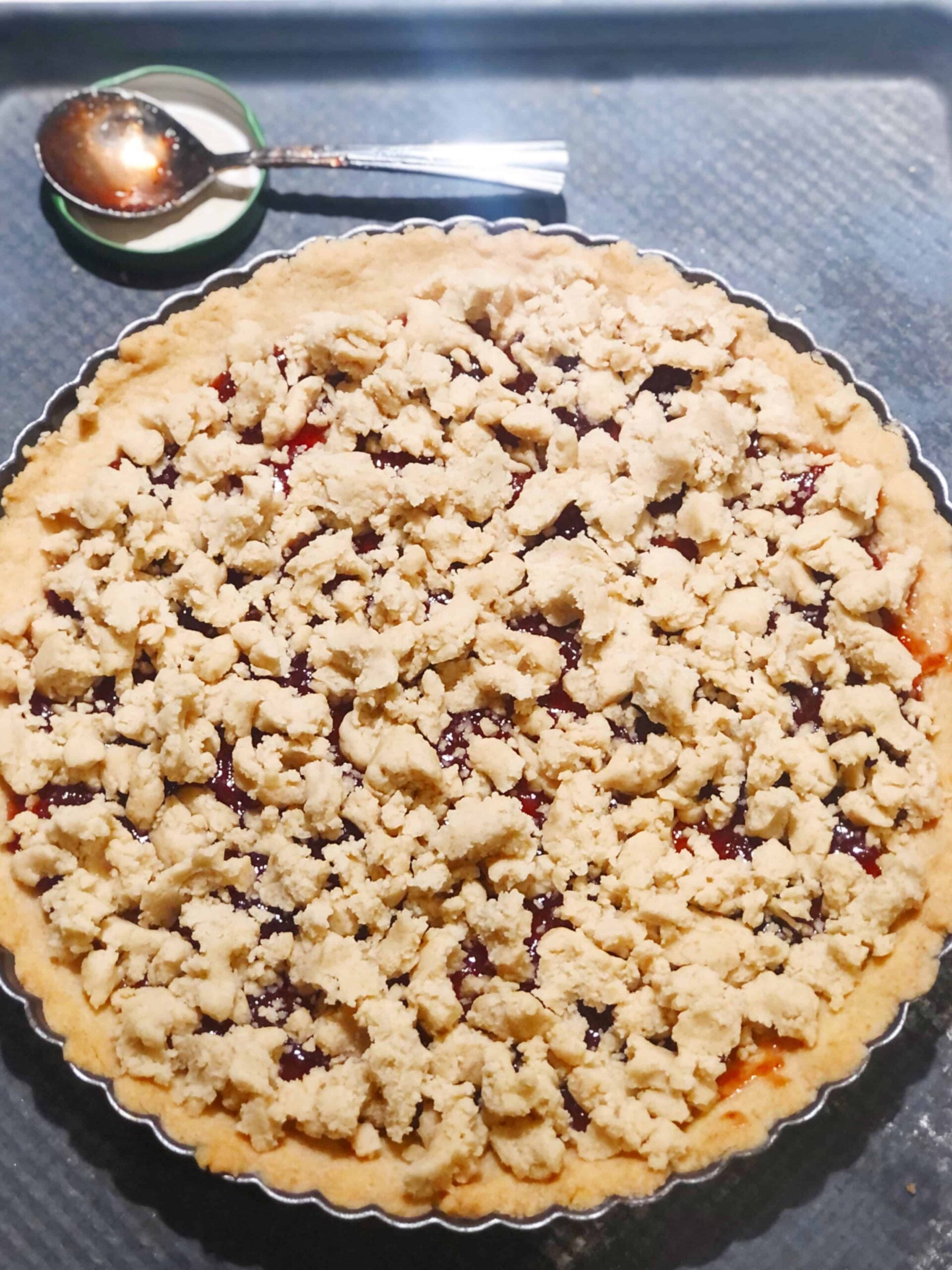 shortbread crumble added to tart