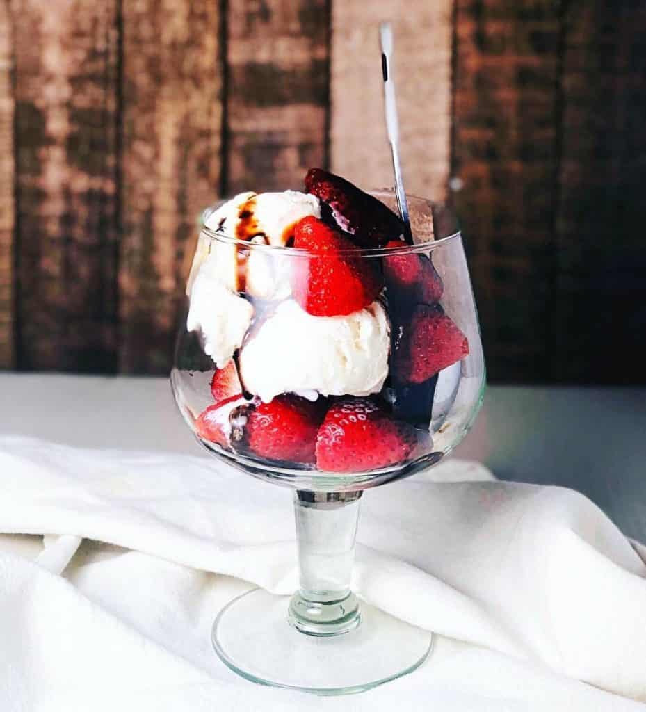 balsamic strawberries over ice cream