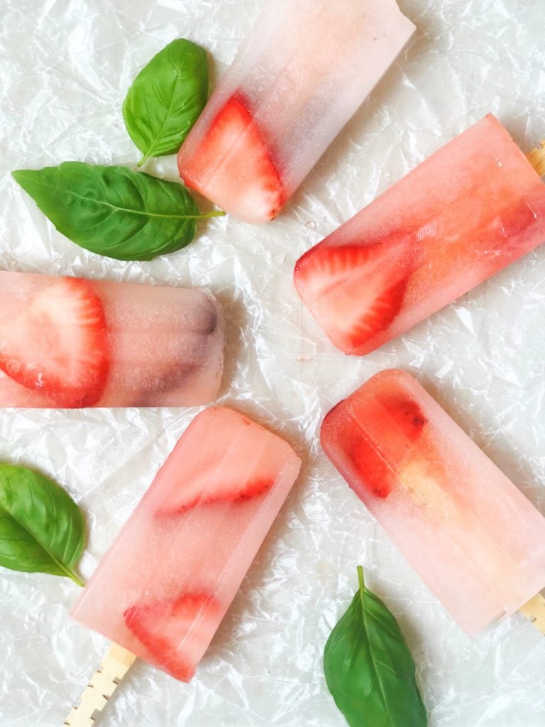 strawberry and basil popsicles