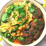 Italian herb burgers with egg noddles
