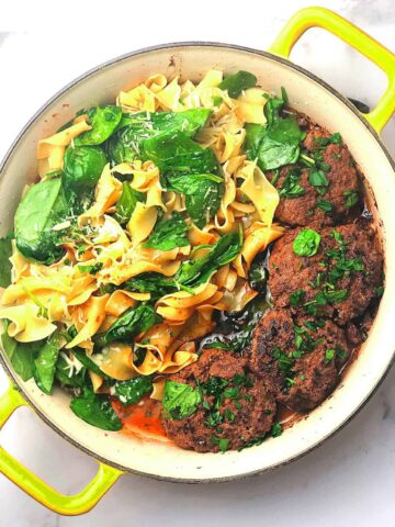 Italian herb burgers with egg noddles