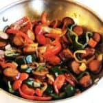 chorizo and peppers in skillet