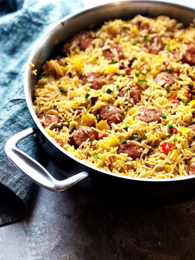 sausage jambalaya angle view