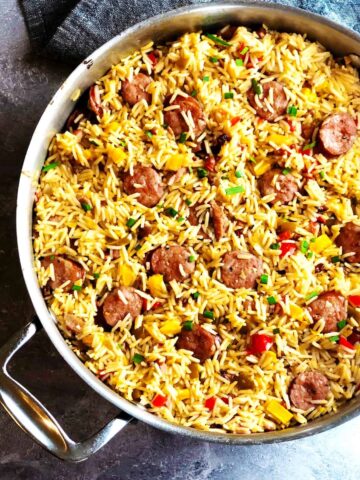 sausage jambalaya top view