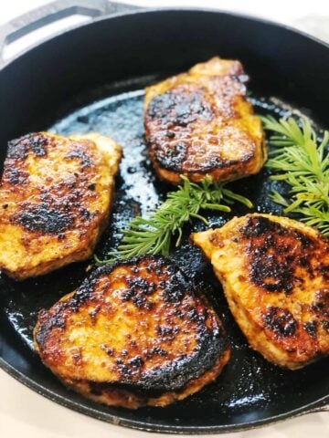 juicy boneless pork chops after pan sear