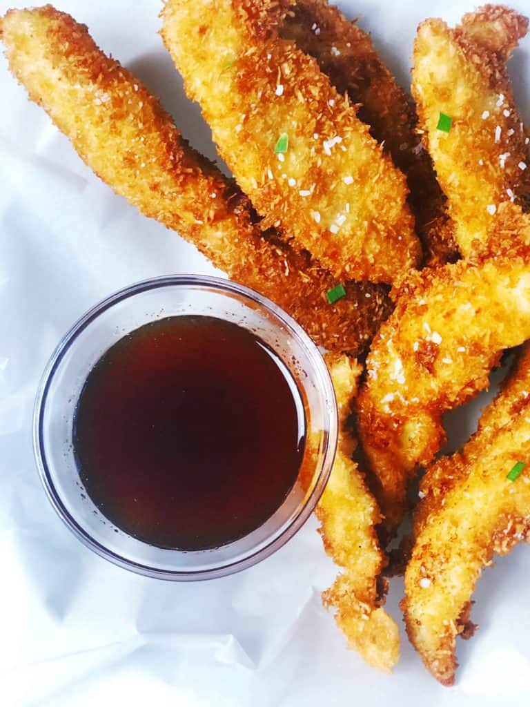 crispy coconut chicken tenders top view