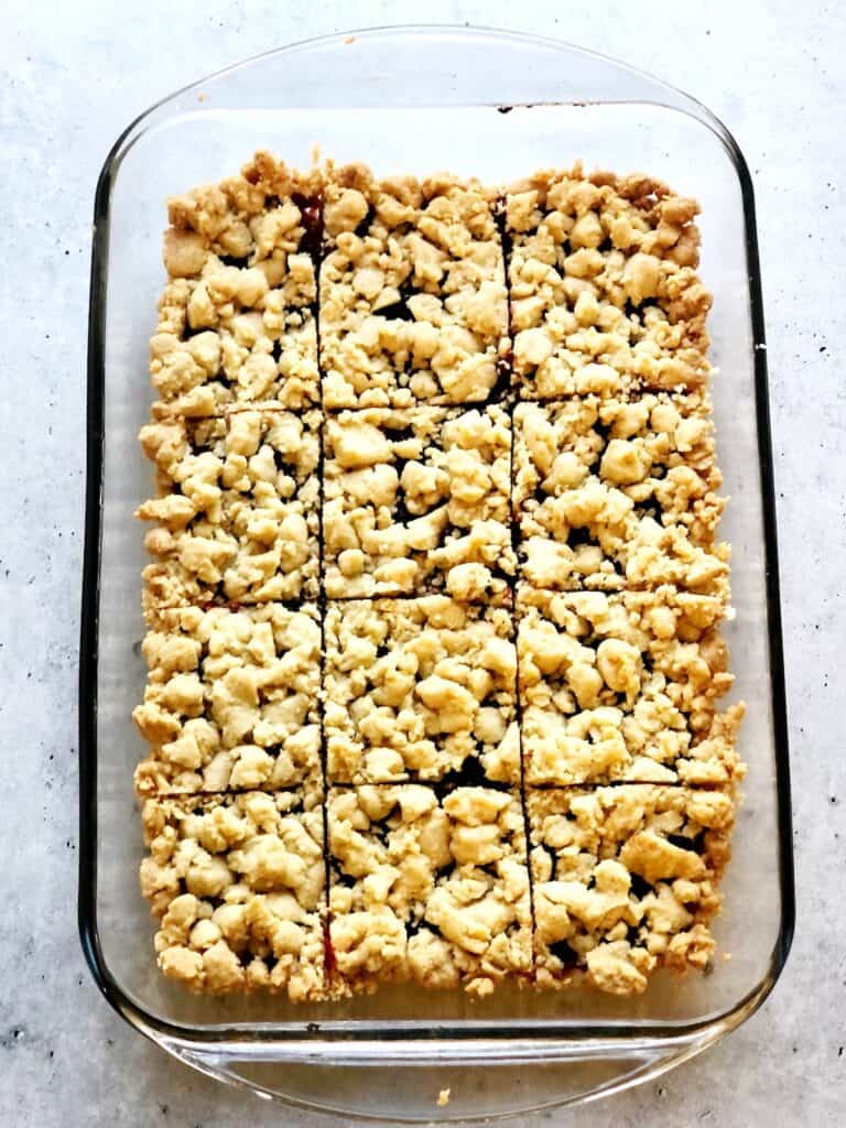 cranberry shortbread bars in pan