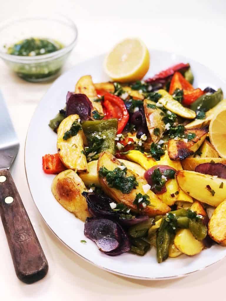 roasted vegetables with chimichurri sauce