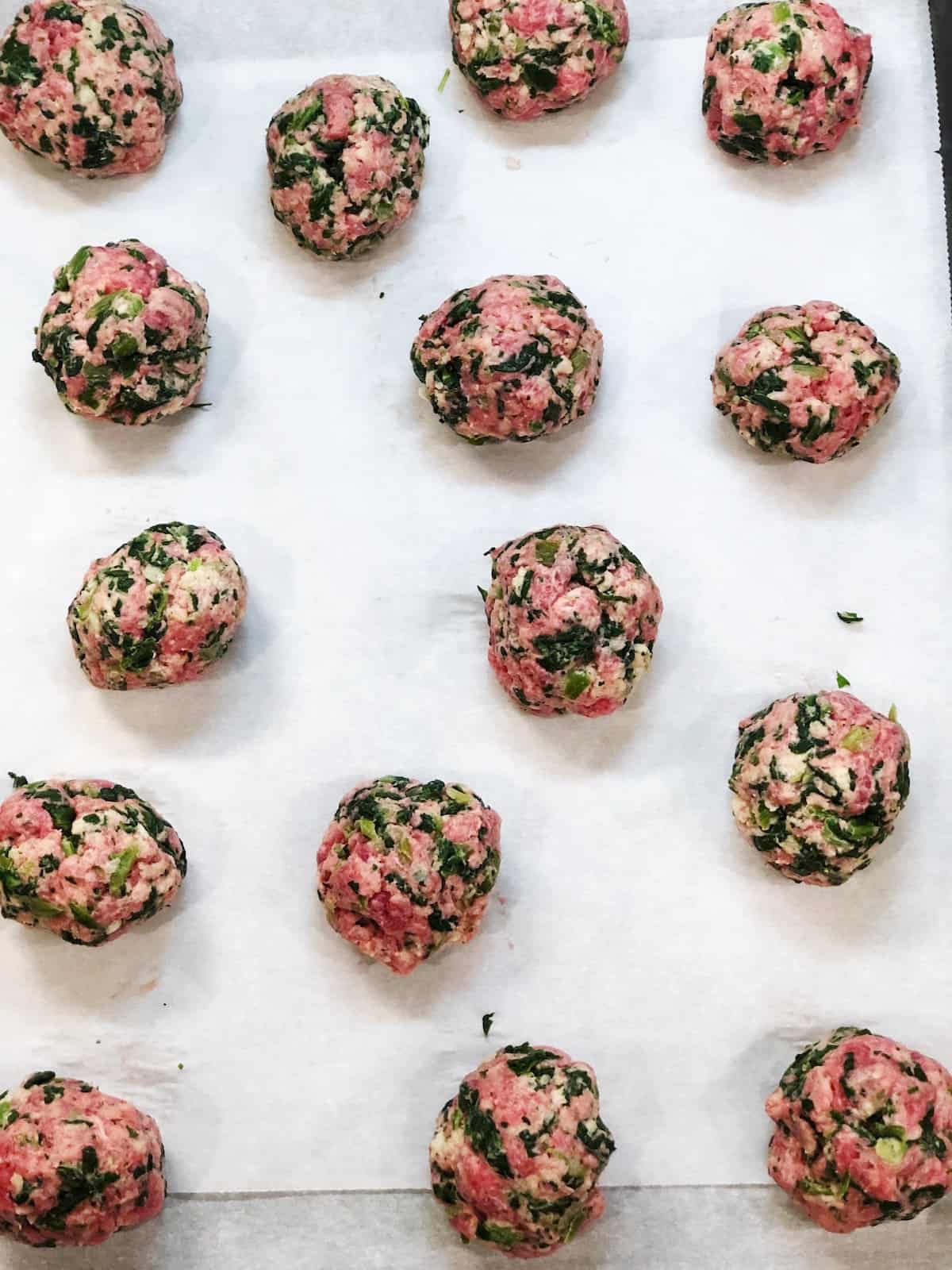 spinach and ricotta meatballs before baking