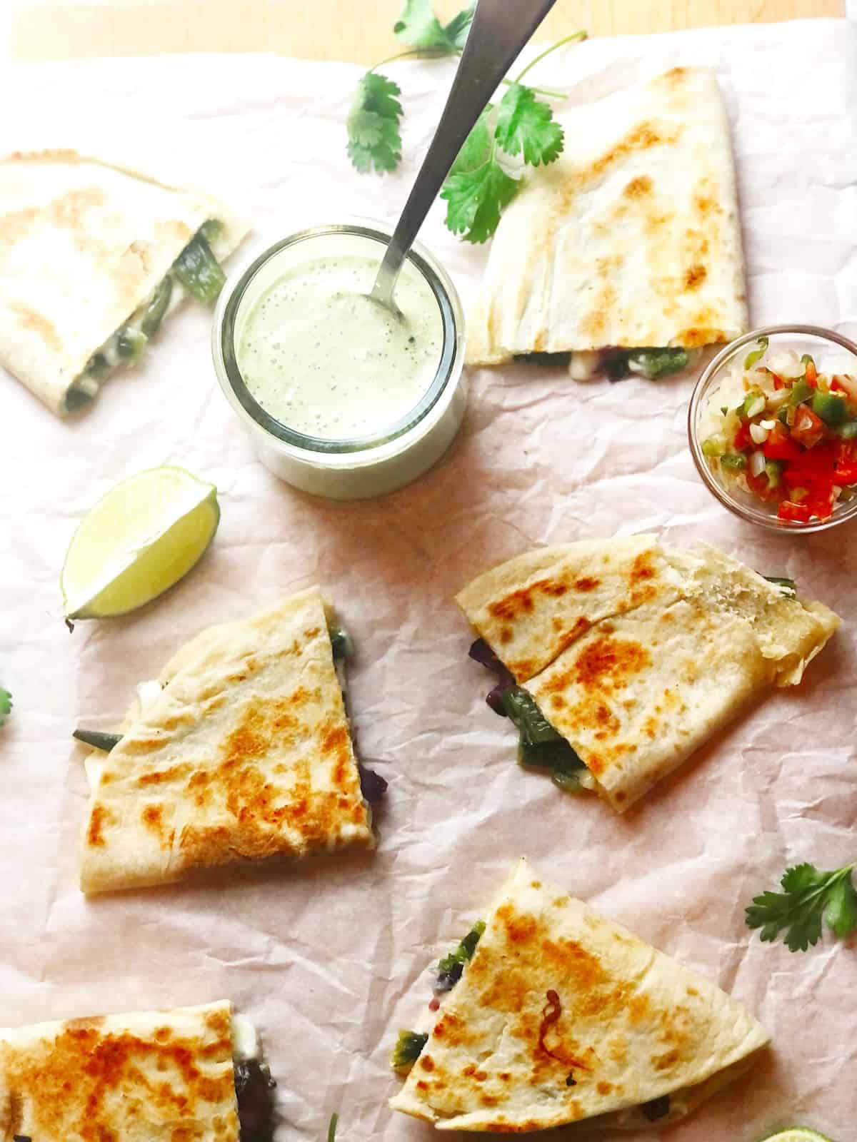 top view of quesadillas