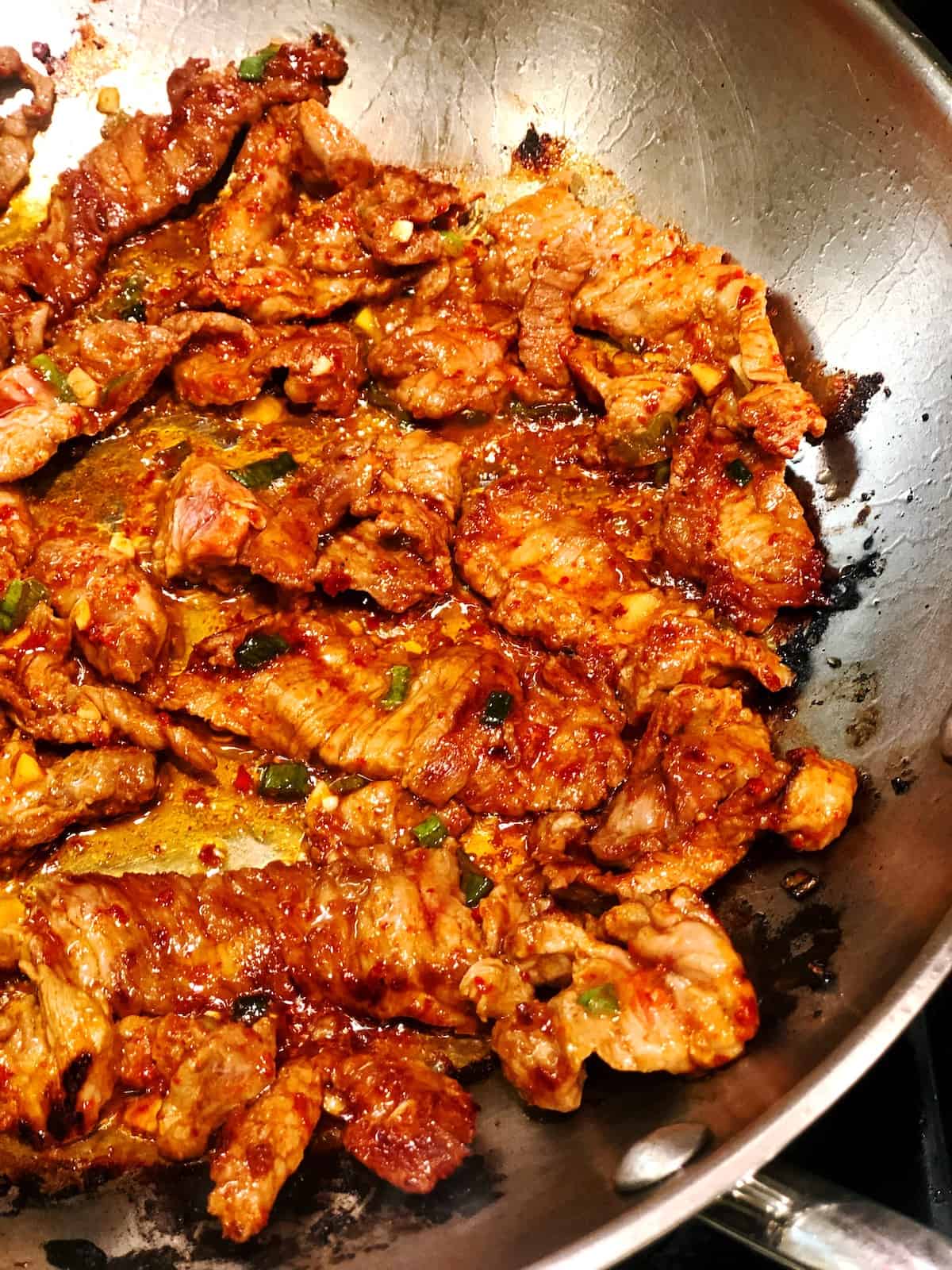 beef stir fry in pan