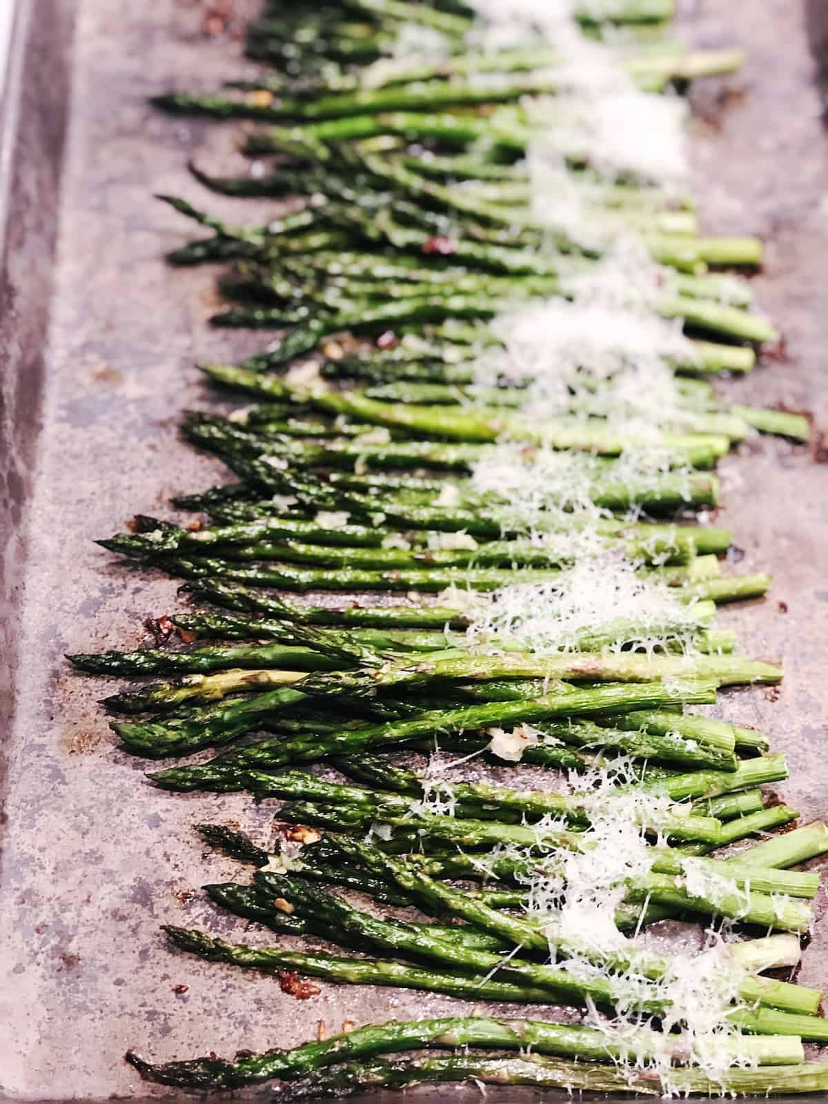 Roasted Parmesan Asparagus on a Baking Sheet.