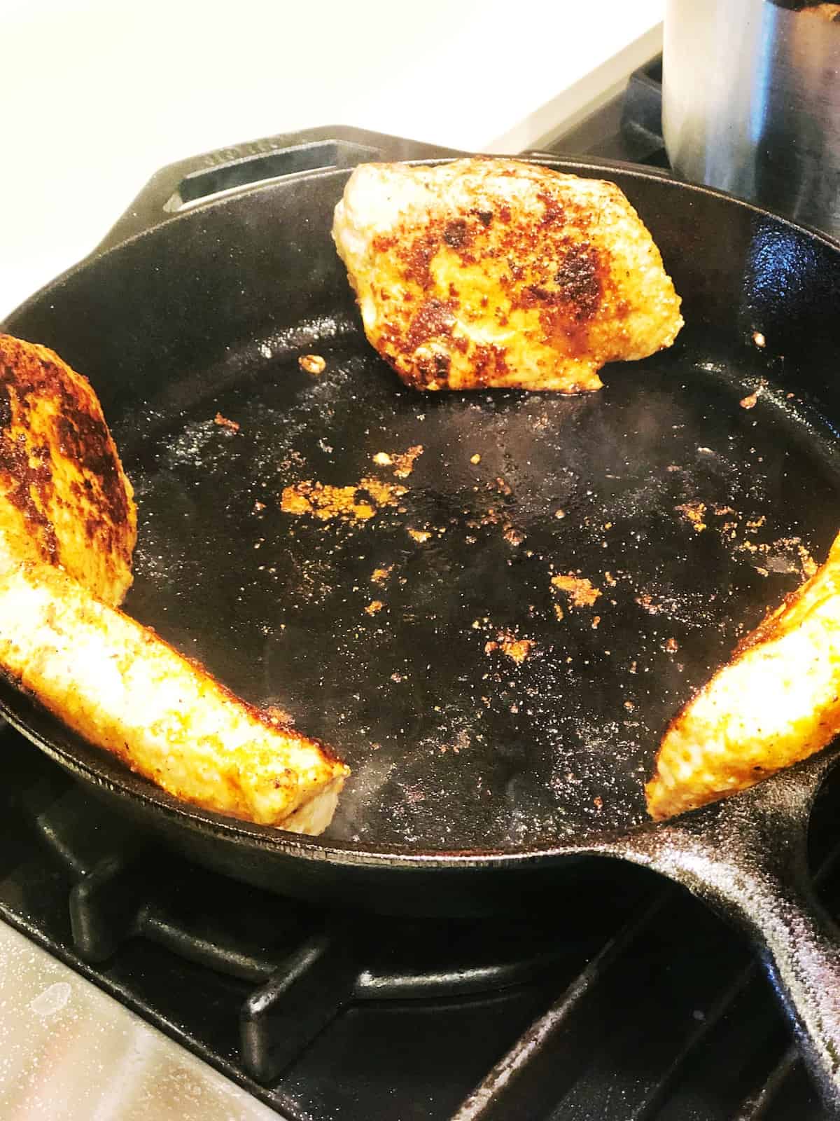 searing boneless porkchops side
