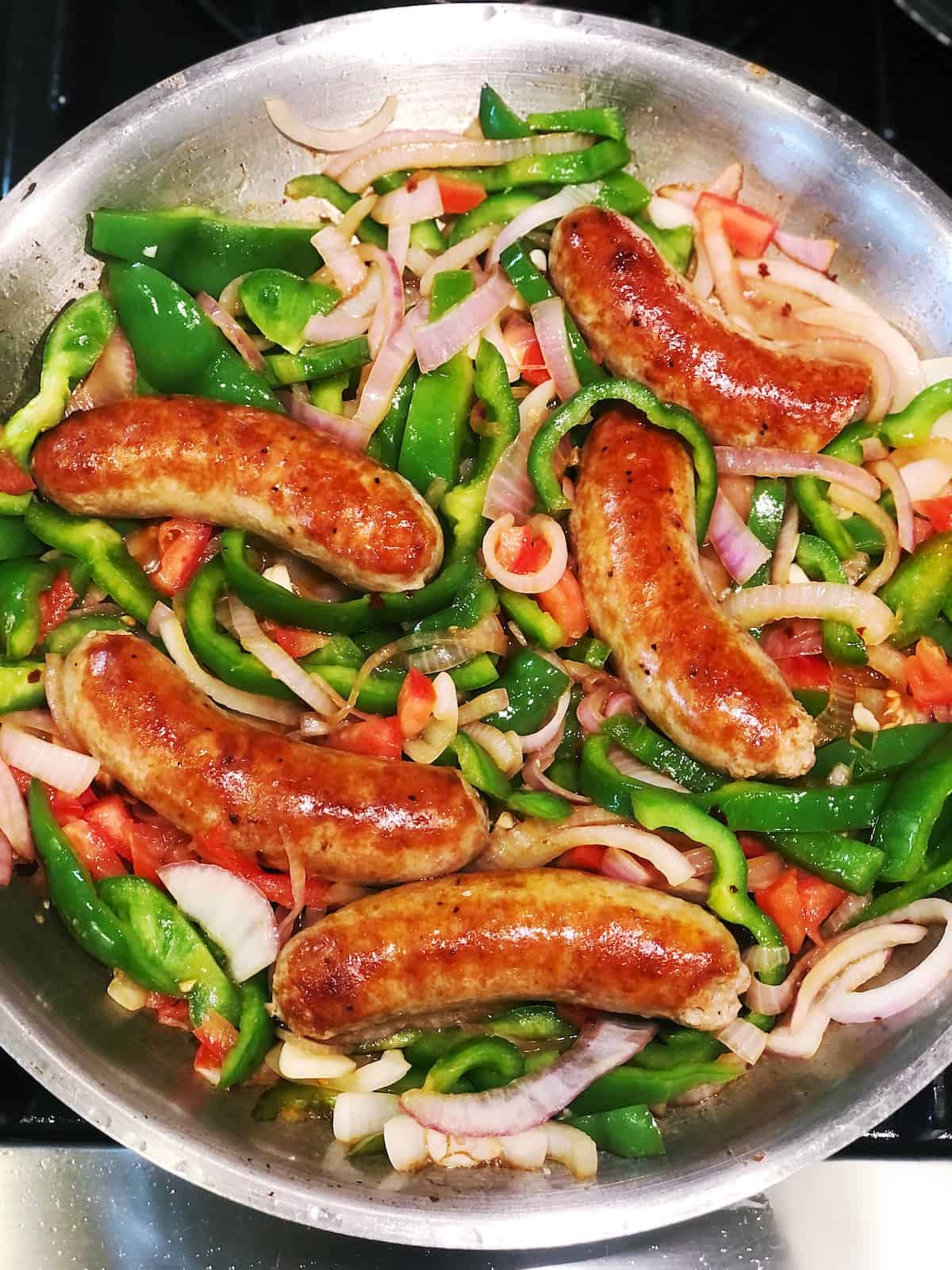 pan of sausage and peppers
