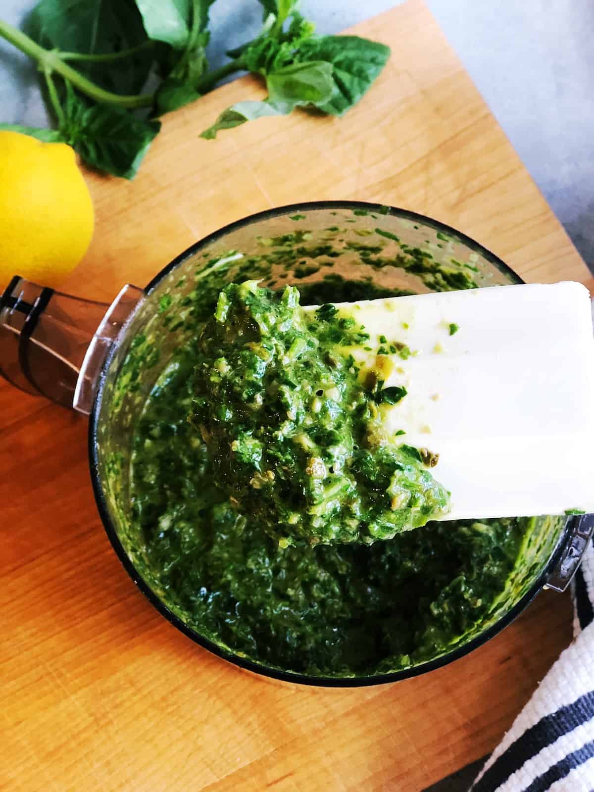 Italian salsa verde closeup