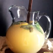 basil lemonade in pitcher