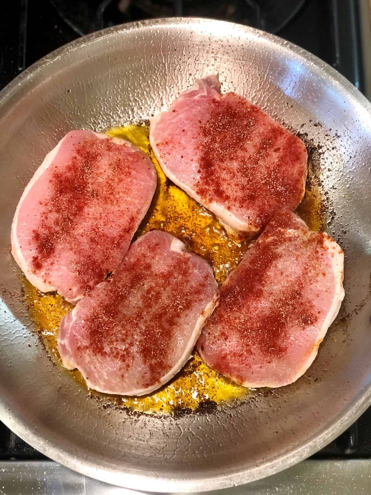 cooking pork chops in pan