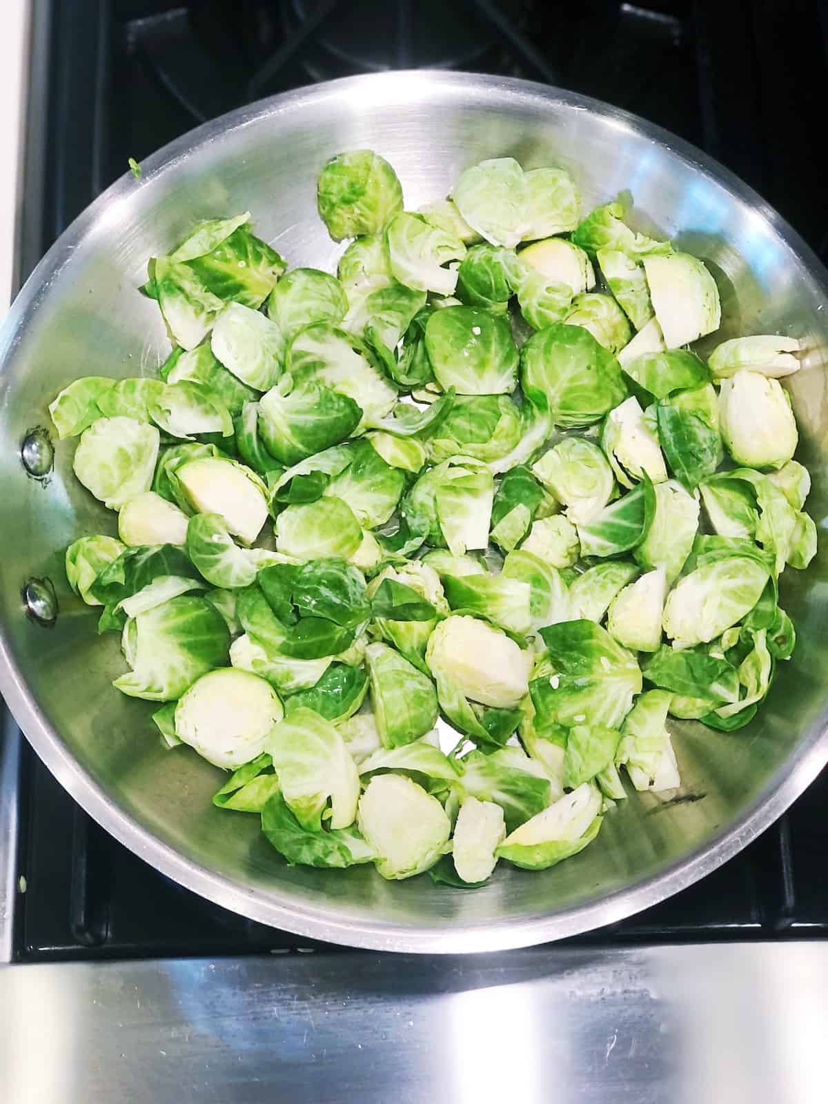 Brussels sprouts in saute pan