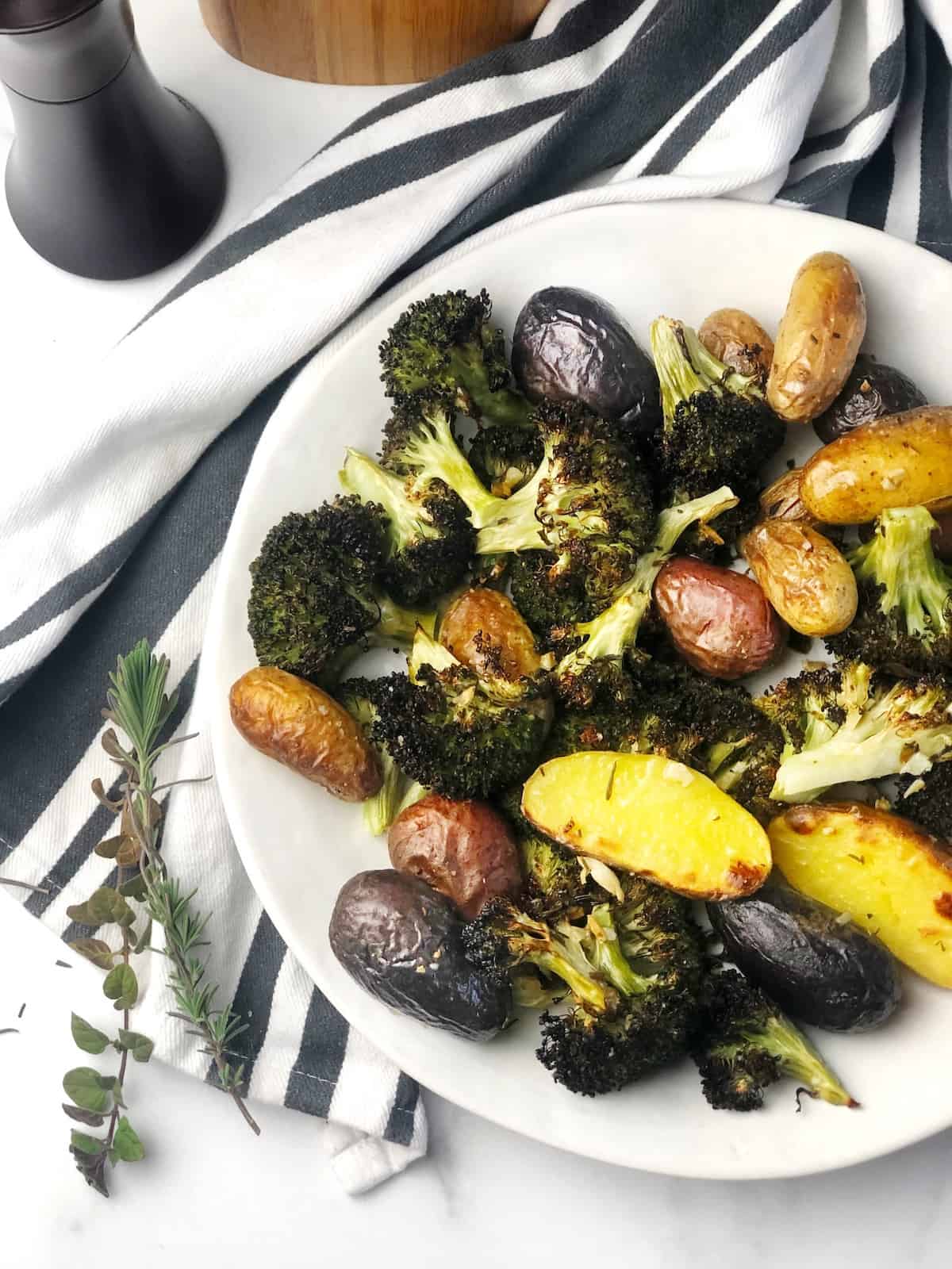 roasted potatoes and broccoli