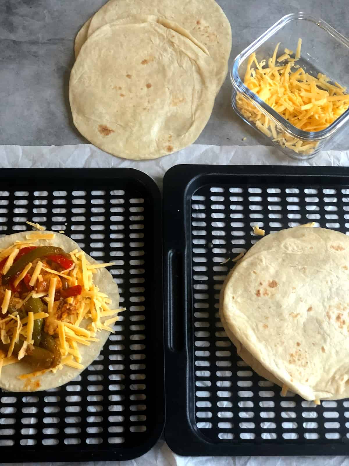 assembling quesadillas