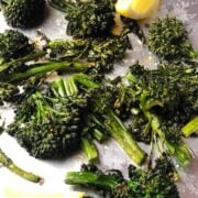 closeup of roasted broccolini