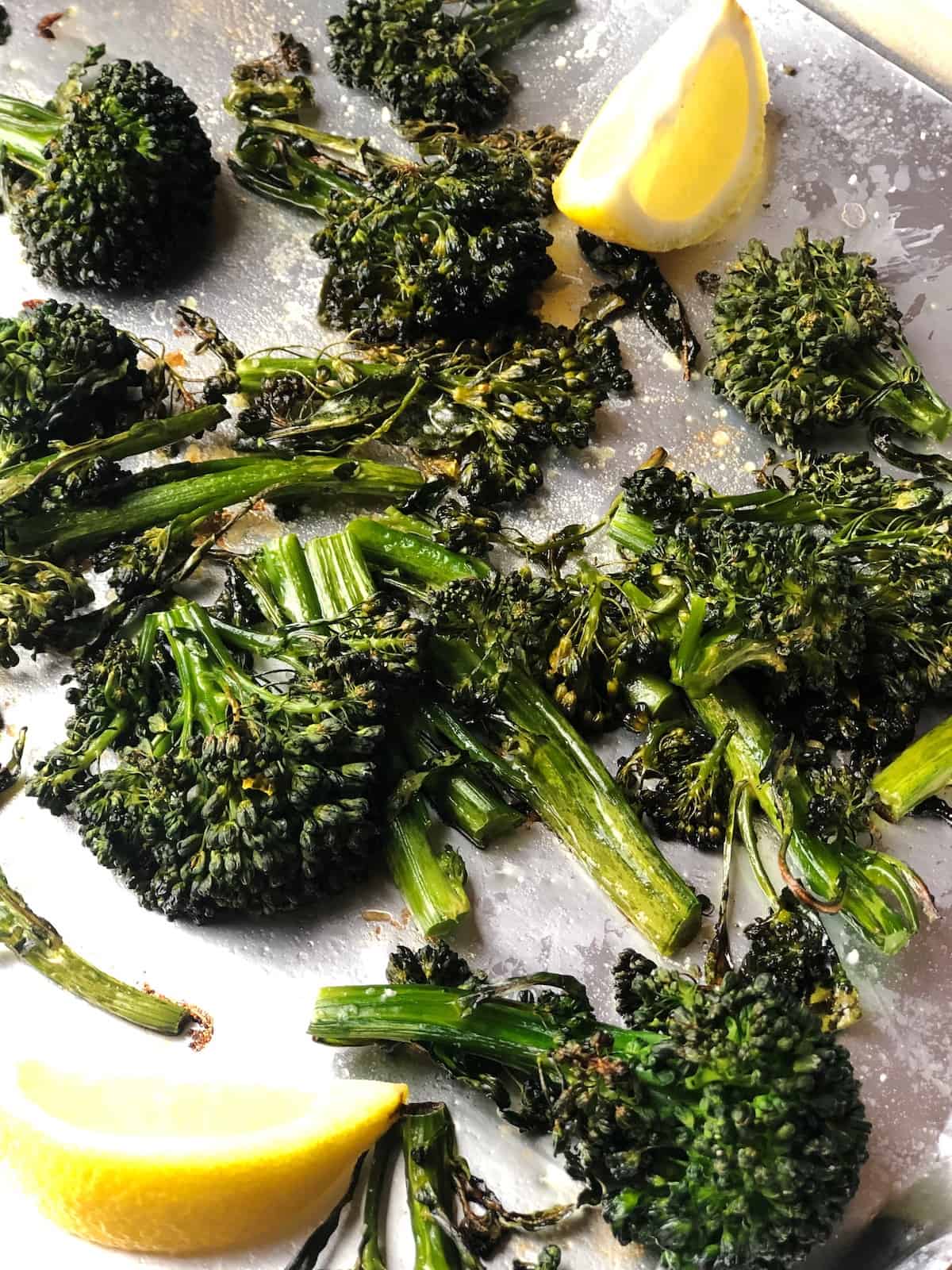 closeup of roasted broccolini