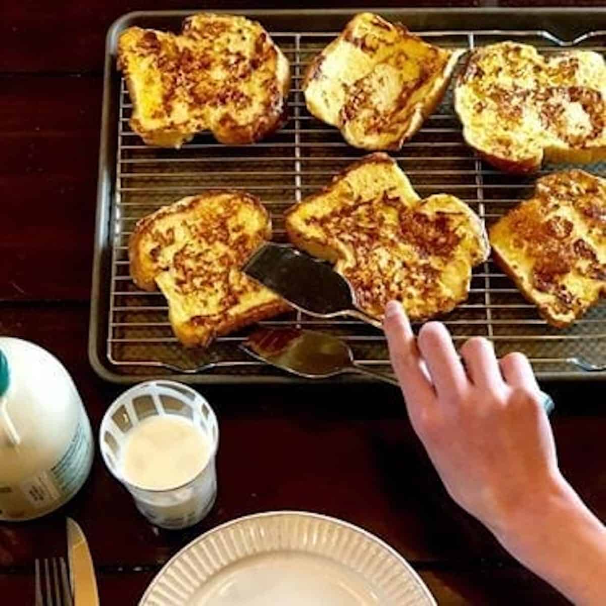 cooked brioche French toast at table