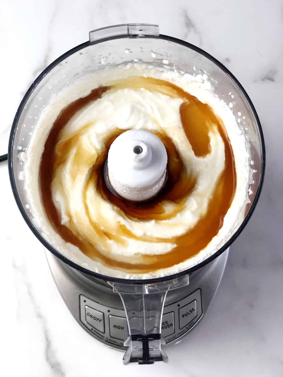 mixing cottage cheese dip in the food processor