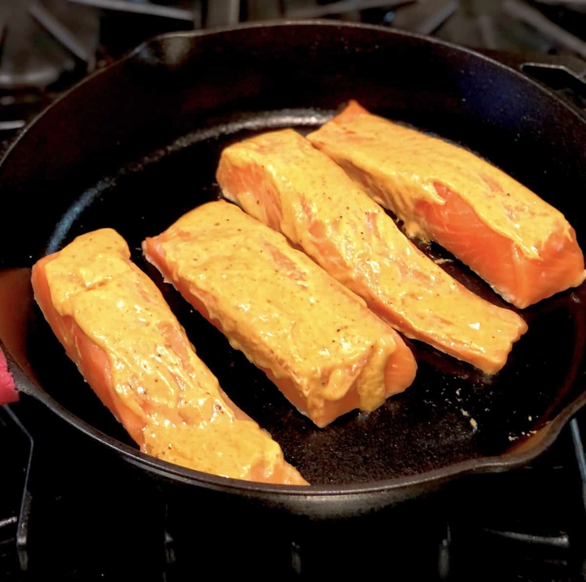 salmon filets in cast iron
