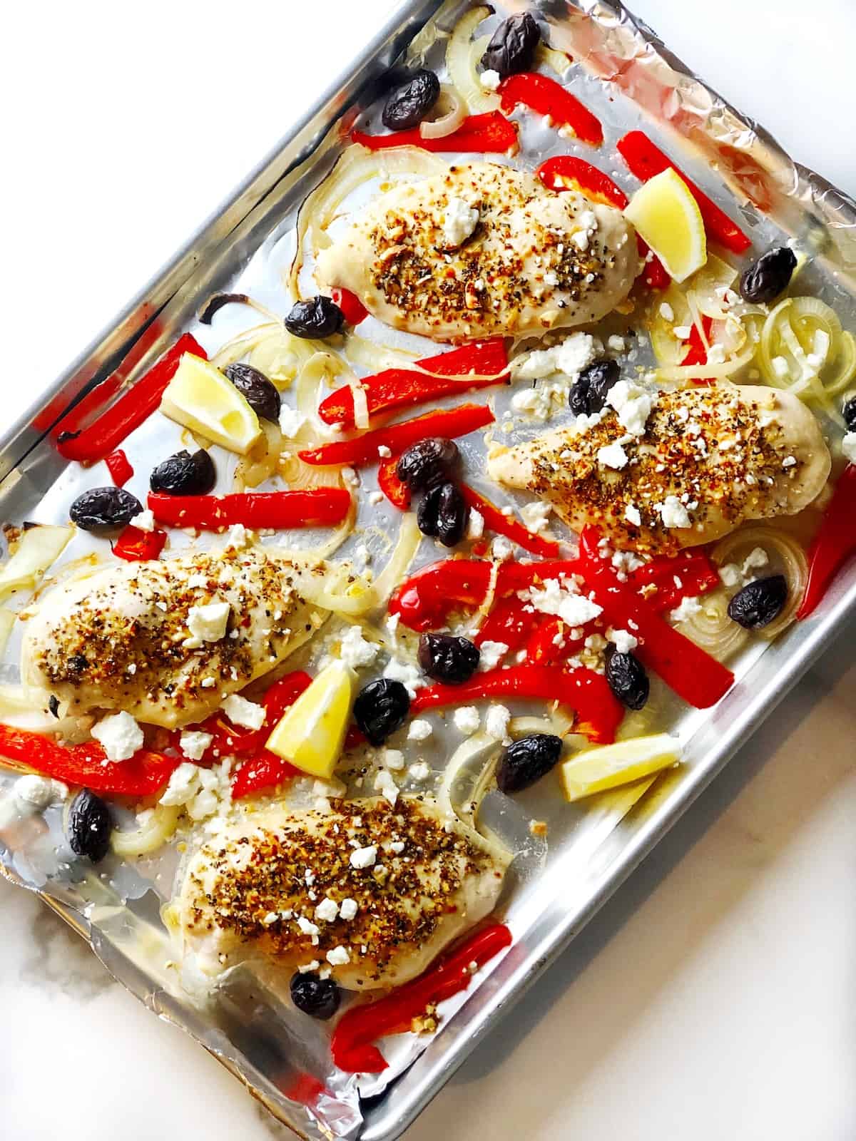 Greek chicken tray bake