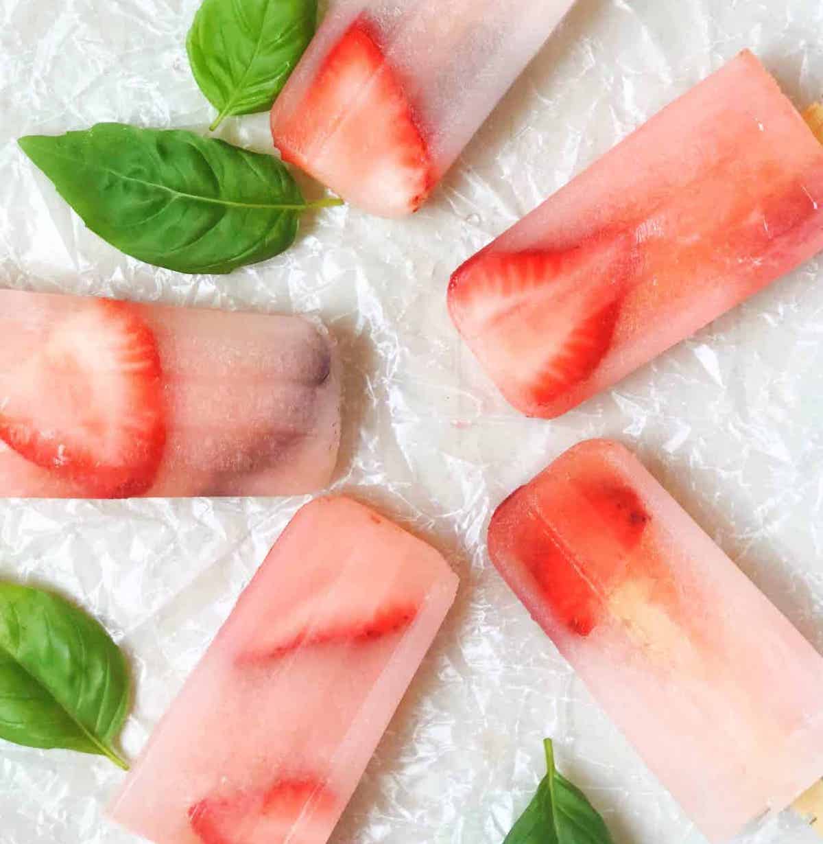 strawberry popsicles with basil