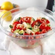 greek cucumber salad in bowl
