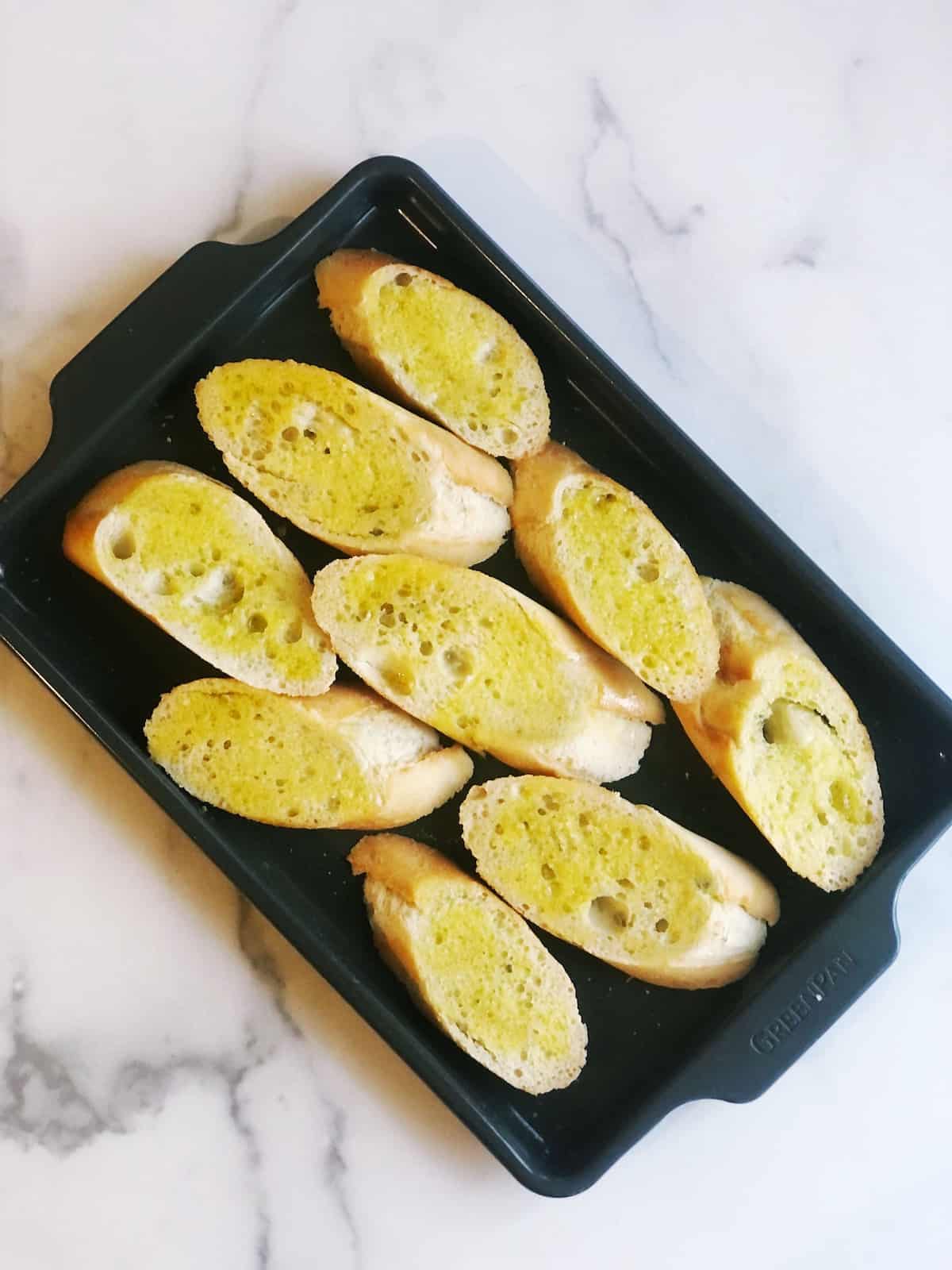 olive oil brushed on crostini