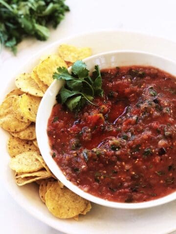 tomato and tomatillo salsa in bowl