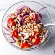 mediterranean bean salad in bowl