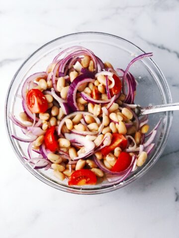 mediterranean bean salad in bowl