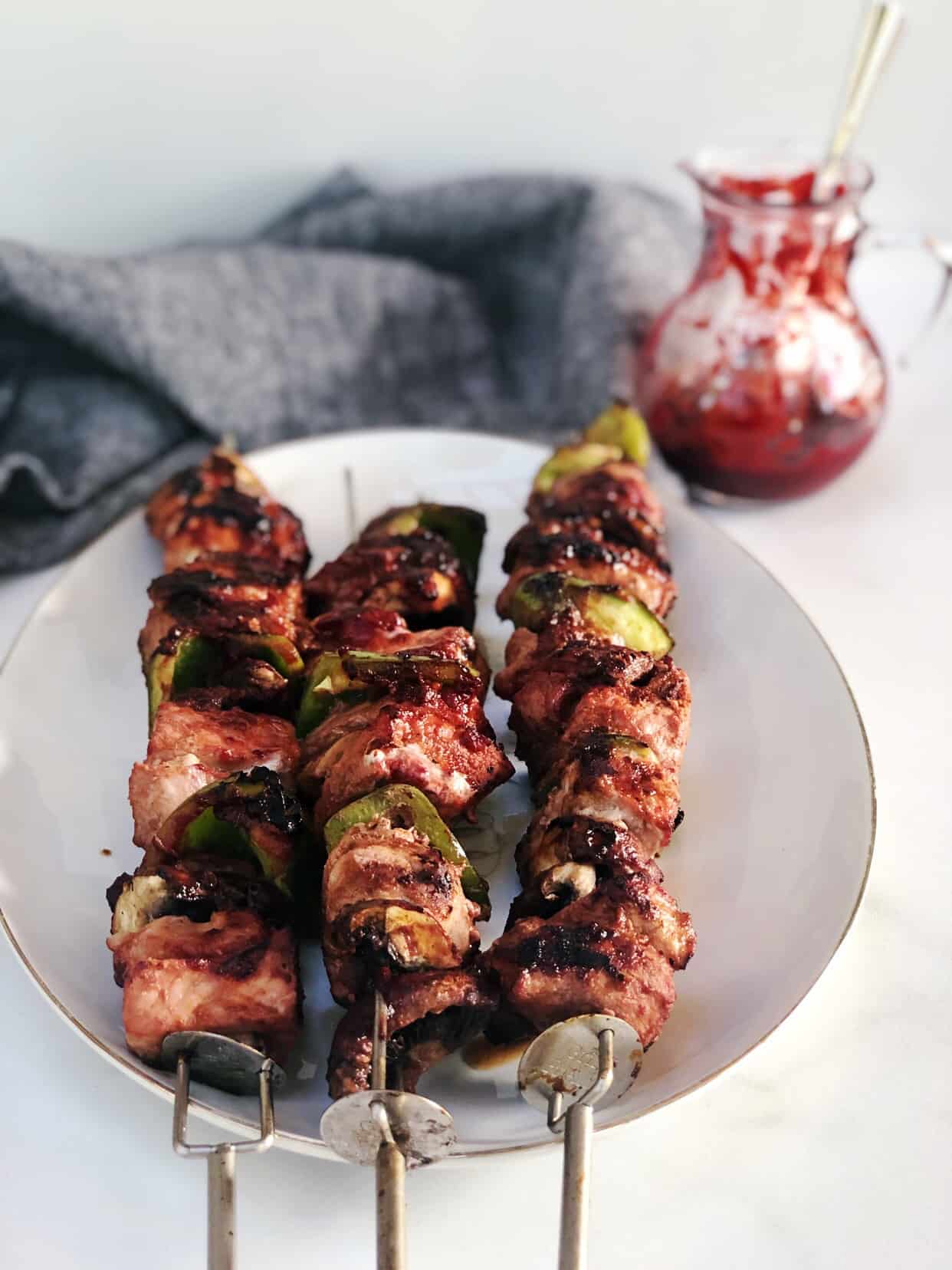 pork kebob with cherry bbq sauce