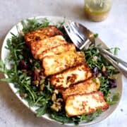 pan fried halloumi salad on plate
