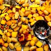 gnocchi and pumpkin roasted on a sheet pan