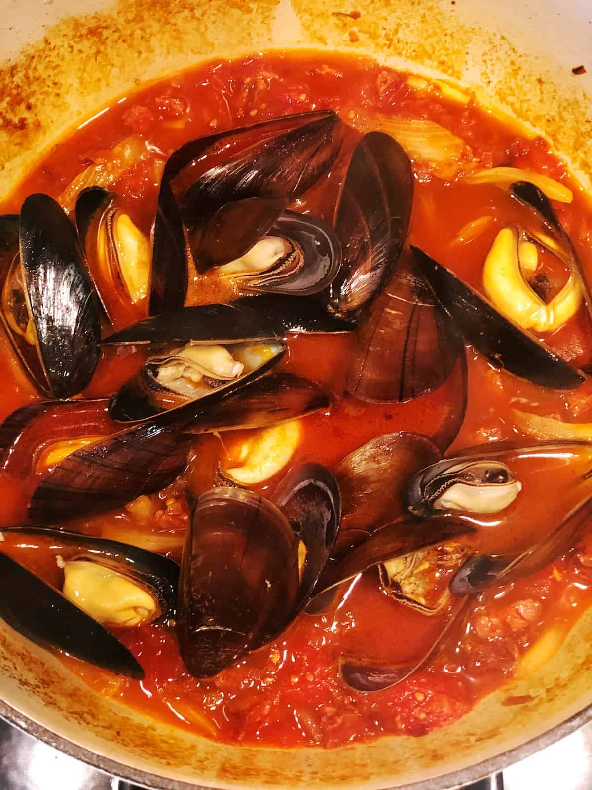 steaming Spanish mussels